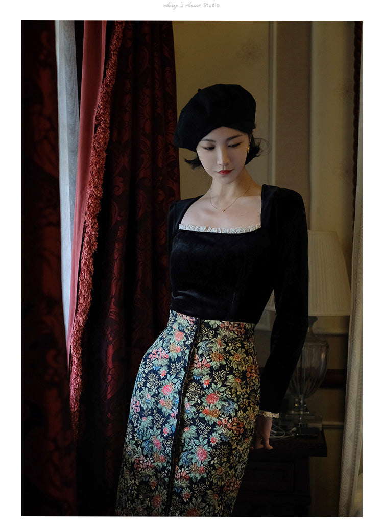 Bouquet of flowers jacquard skirt