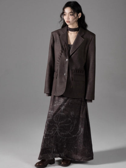 Square Neck Printed Waist Slim Long Dress【s0000004398】