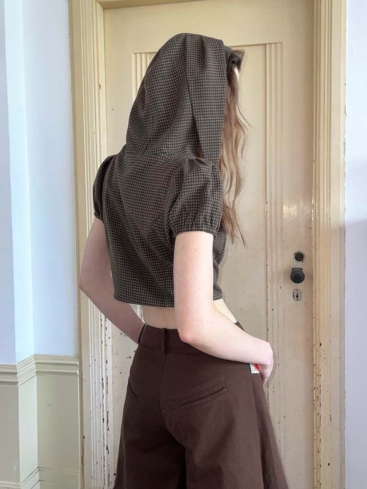 Bunny Ears Hooded Puff Sleeve Short Tops【s0000009033】