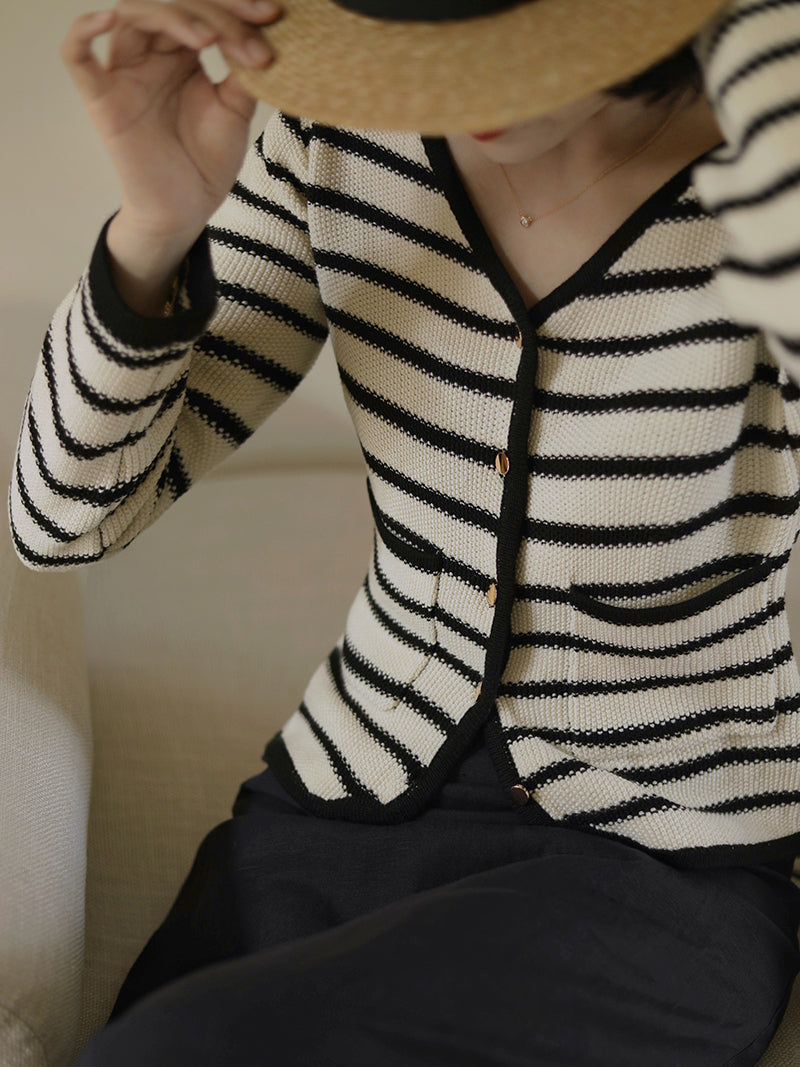 Black striped classic cardigan