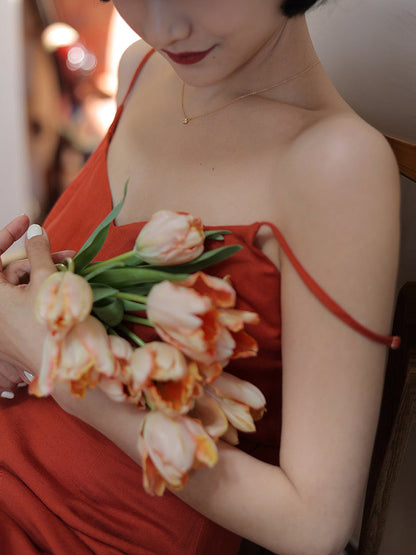 Red lady camisole dress