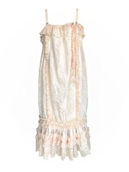 French Retro Ruffle Lace Embroidery Cami Dress【s0000003584】