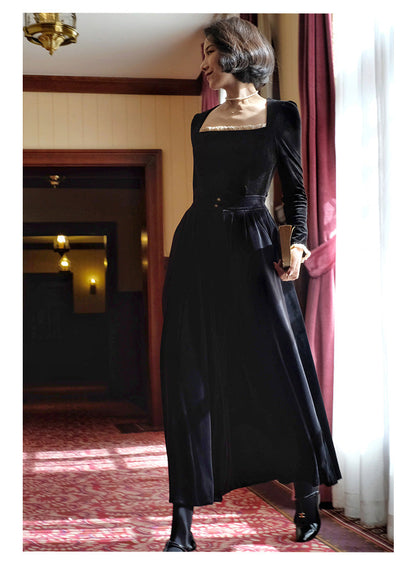 black lady velvet long skirt