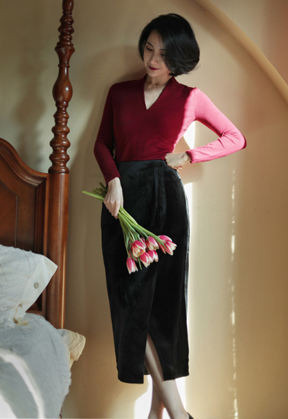 Dame Velvet Pencil Skirt