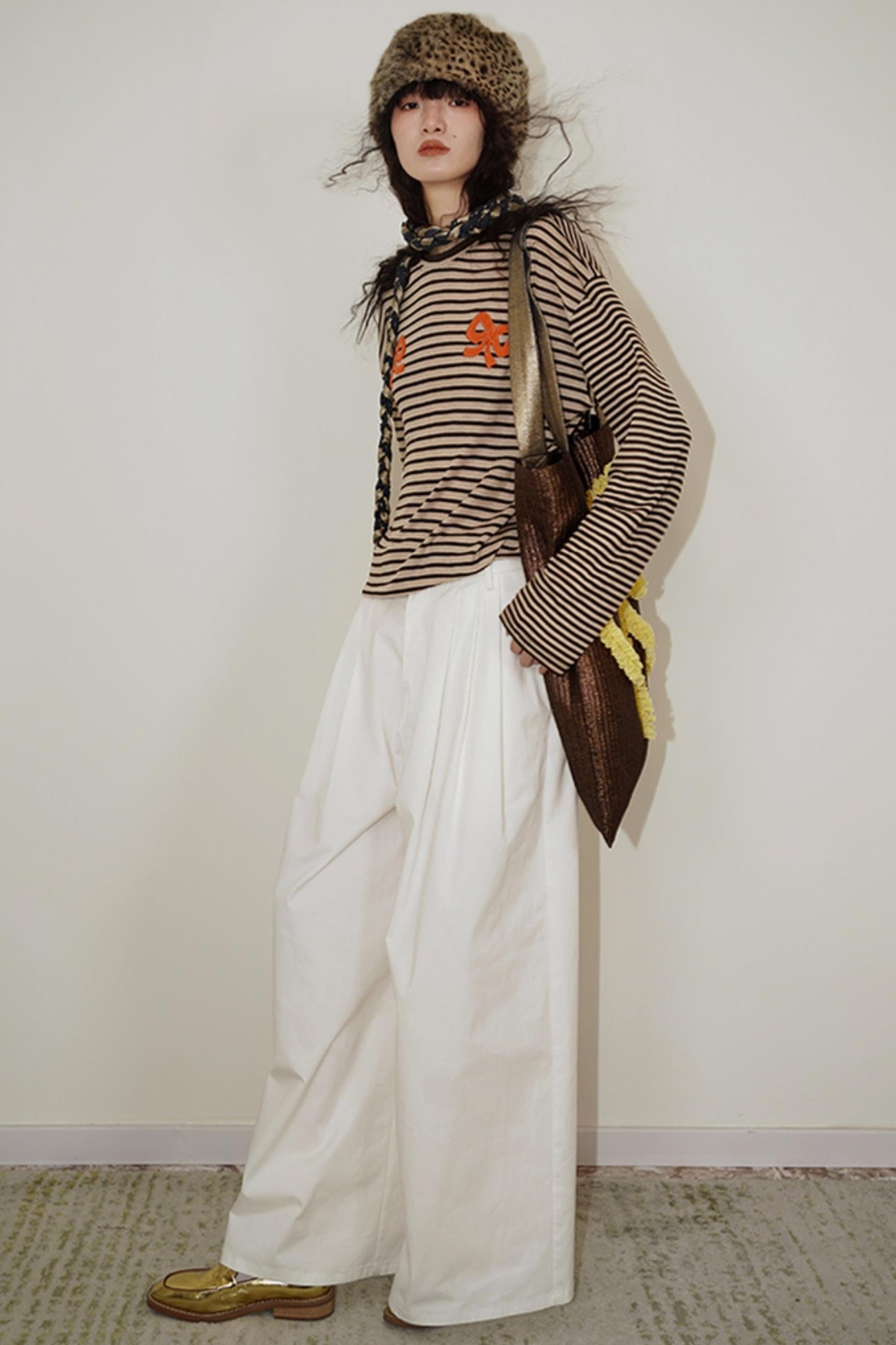 Loose Fit Wool Knit Striped T-Shirt