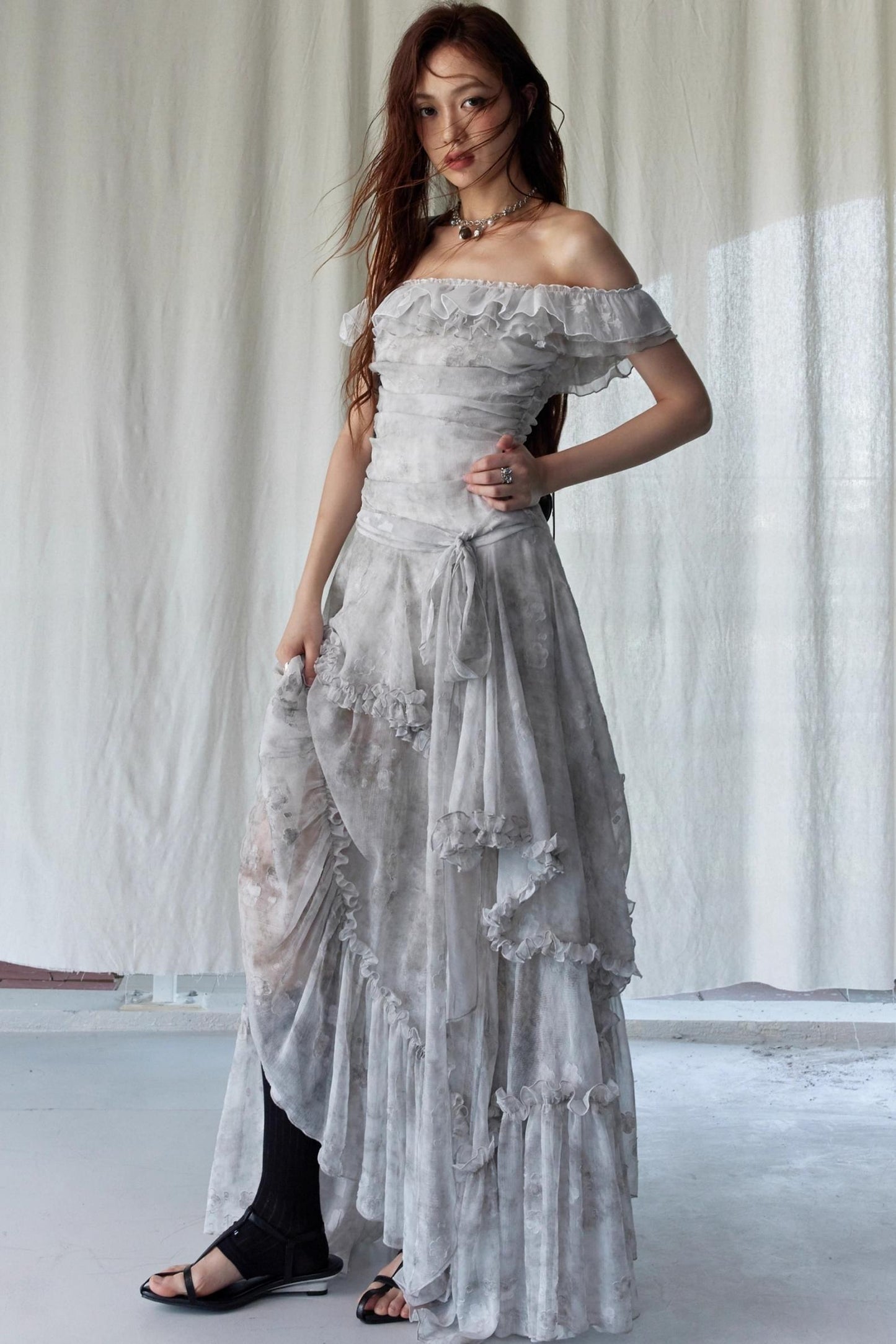 Vintage Gray Ruffle Dress