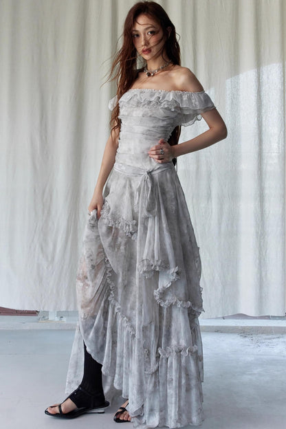 Vintage Gray Ruffle Dress