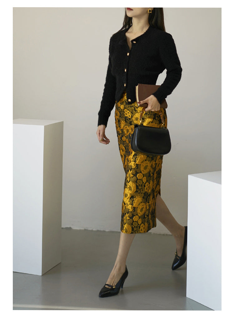 Sunflower embroidery jacquard skirt