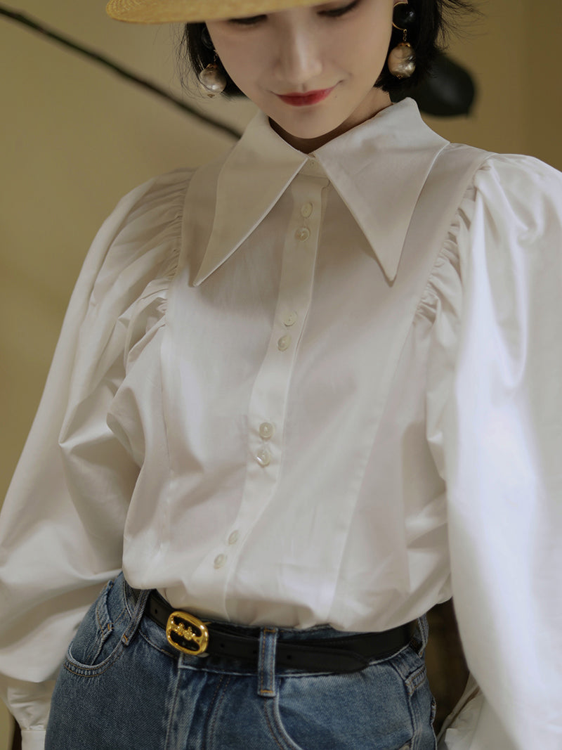 Pure white lady classical blouse