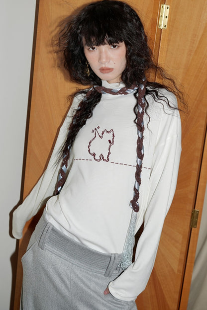 Casual Puppy Design Crewneck Top