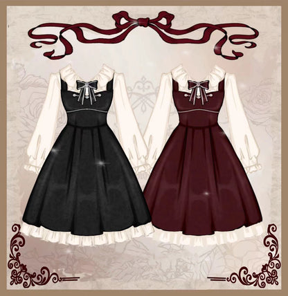 Yingtang - Plus Size Lolita French Retro Dress Set