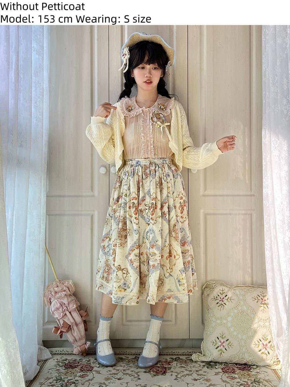 Miss Point - Cat Rose Tea - Sweet Lolita Skirt with Cute Prints Customized Size