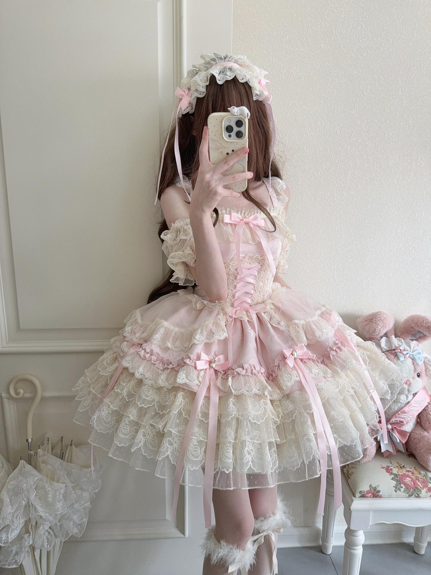 Sugar Girl - Ribbons of Love - Sweet Lolita JSK Dress, Tiered Ruffles