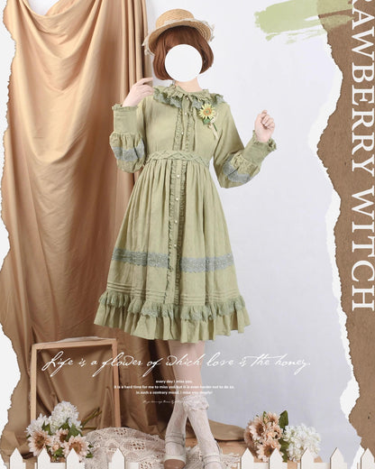 Strawberry Witch - The Spring - Cotton Lolita OP Dress with Long Sleeve