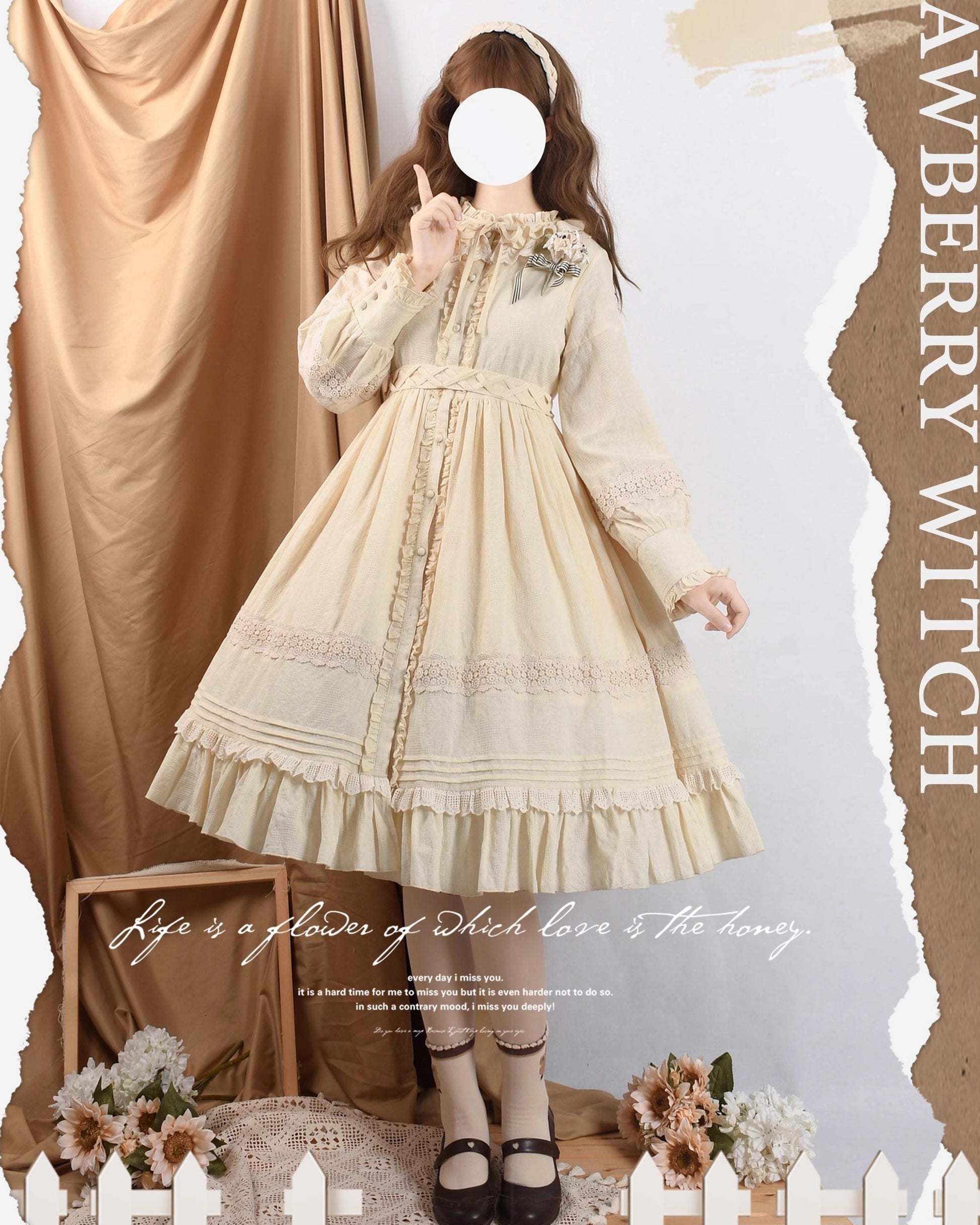 Strawberry Witch - The Spring - Cotton Lolita OP Dress with Long Sleeve