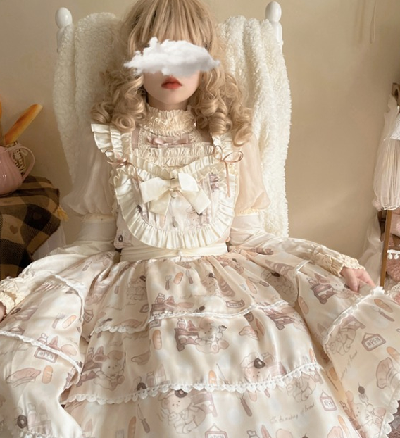 Niu Niu - Plus Size Lolita Jumper Dress, Beige Sweet Short Sleeve