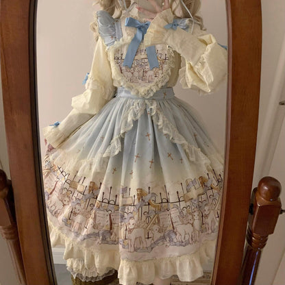 Uncle's Workshop - Angel Lamb - Kawaii Lolita Dress With Side Pockets, Lamb Print