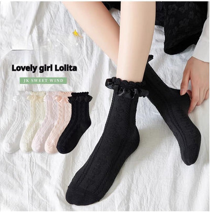 JingChi - Sweet Lolita Socks Women's Multicolor JK Mid-Calf Socks