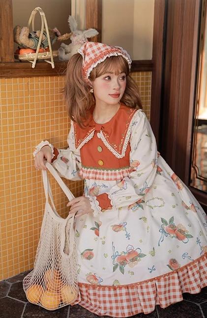 Mademoiselle Pearl - Persimmon - Autumn Persimmon Print Lolita OP JSK SK Dress