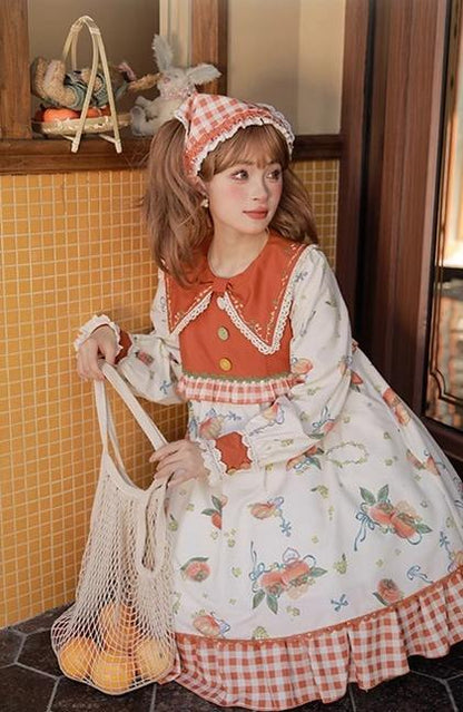 Mademoiselle Pearl - Persimmon - Autumn Persimmon Print Lolita OP JSK SK Dress