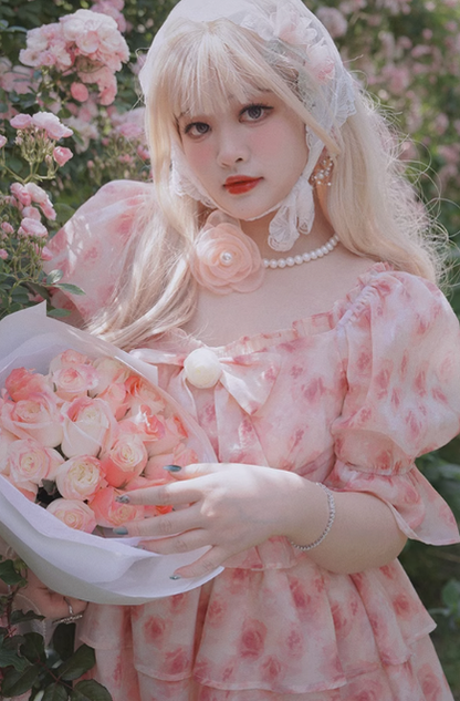 Yingtang - Berlin Rose - Plus Size Lolita Dress Puffy Trailing Floral Print