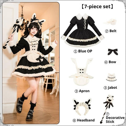 With PUJI - Rabbit&Alice - Sweet Twin Lolita OP Dress Doll Apron Dress Set