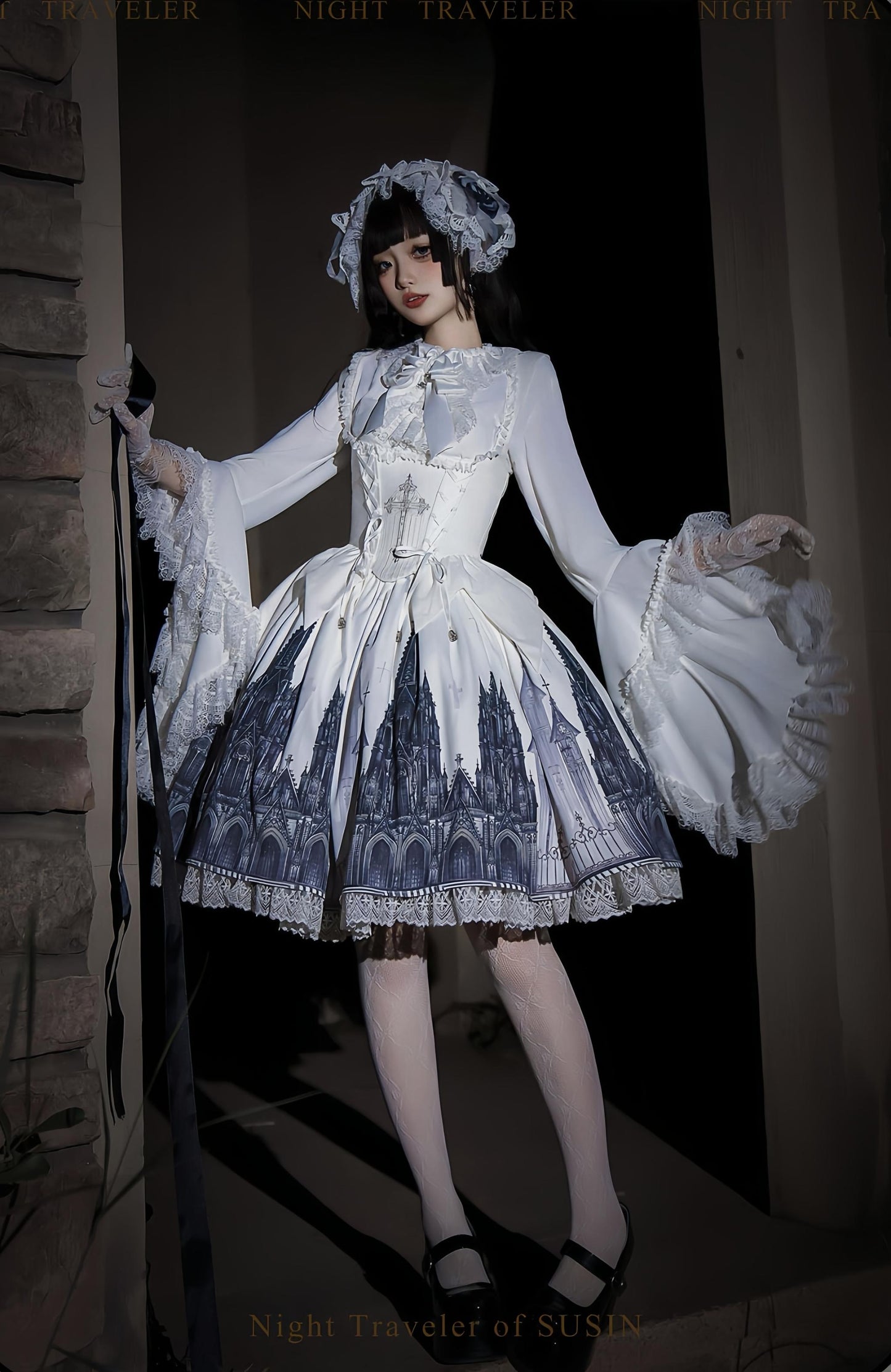 Susin Lolita - Night Traveler - Gothic Lolita Skirt Outfit Long Coat Shirt and Bustier Set