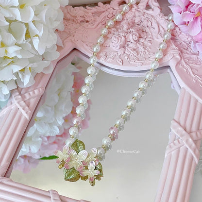 Cheese Cat - Kawaii Lolita Brooch Cherry Pearl Necklace