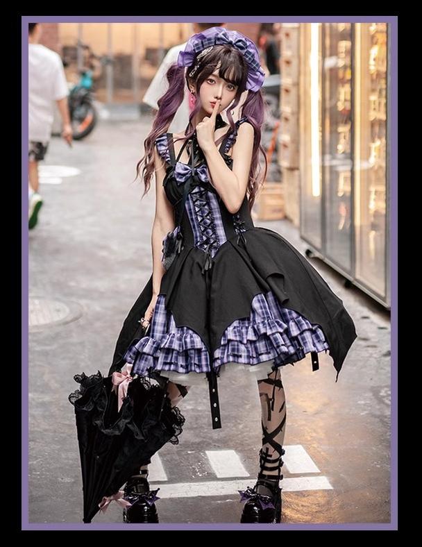 OCELOT - Rock 'N' Row Radio Wave - Punk Lolita JSK Dress Plaid Irregular Hemline Dress