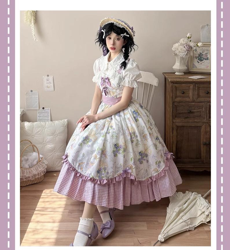 Qianmu - Blueberry Summer - Classic Lolita JSK Dress with Large Hem and Cotton Lining