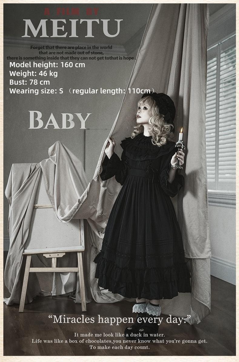 Sanshanjiu - Goodnight Black - Gothic Lolita Black OP with Round Cape Collar