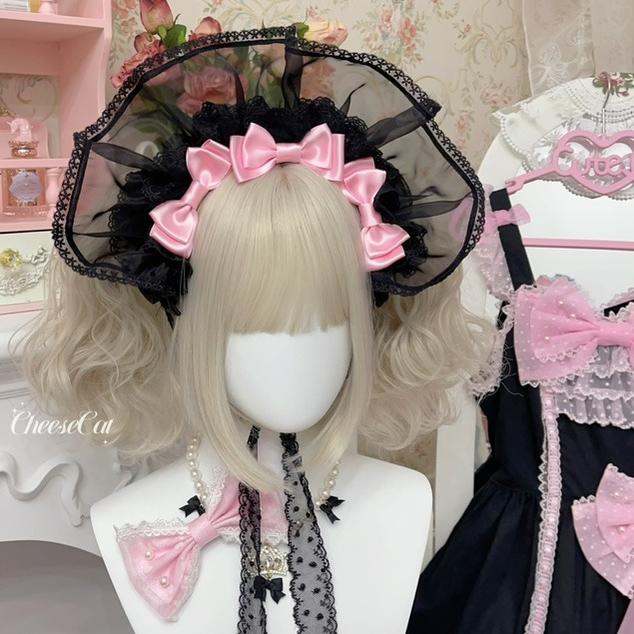 CheeseCat - Sweet Lolita Bonnet Organza Bow Headdress