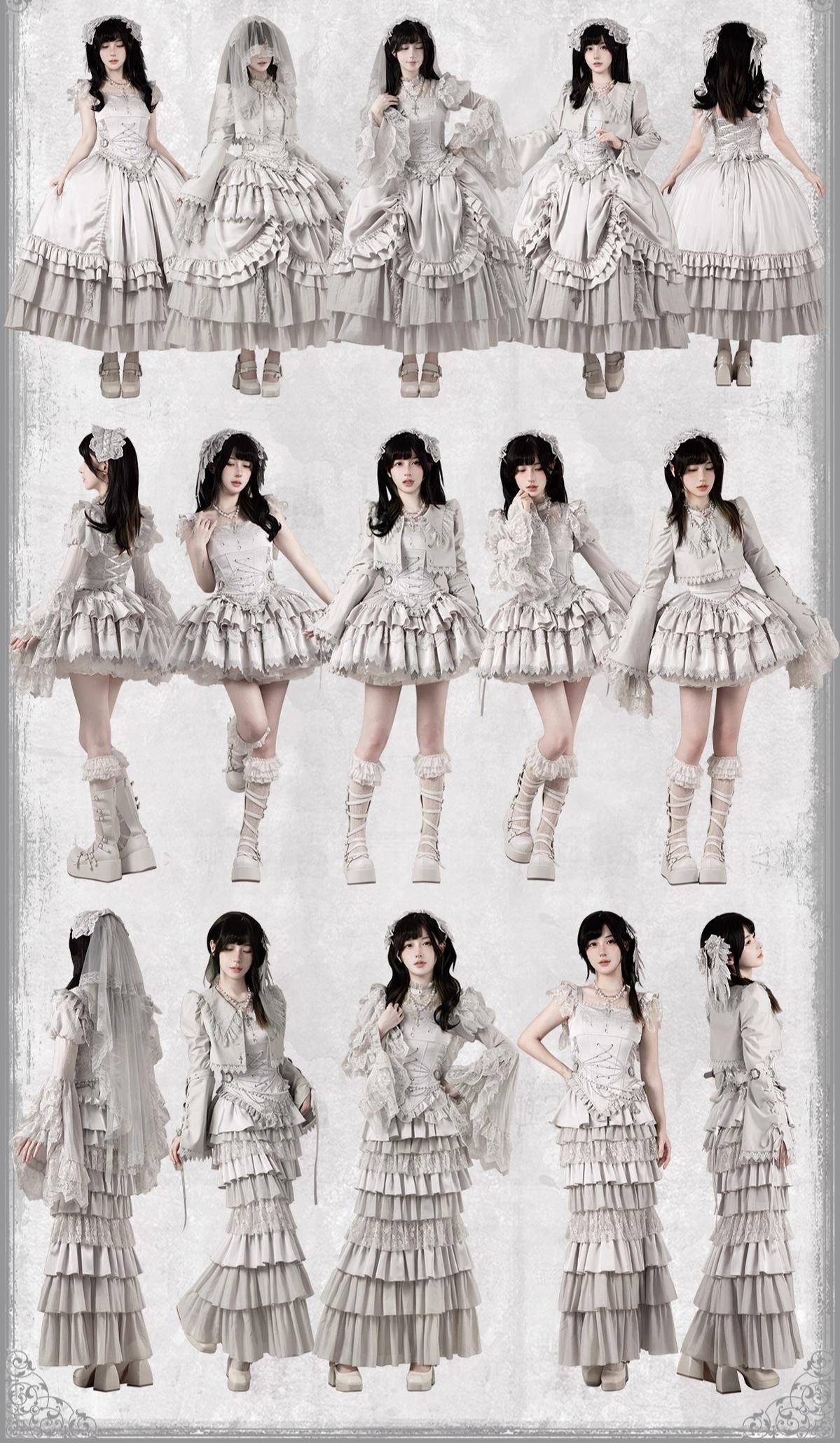 With PUJI - Letter and Poetry ﾂｷ Humanoid Robot - Silver Gothic Lolita Mermaid Skirt Set