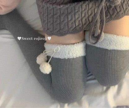 Roji Roji - Winter Fuzzy Ball Lolita Socks Over Knee Thick Socks