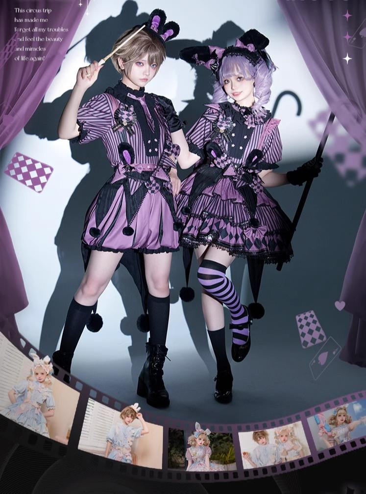 Forest Fluorescent Carps - Ouji Lolita OP Dress Circus Lolita Strip Prince Suit