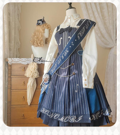 Forest Fluorescent Carps - Classic Lolita Salopette Set Violin Preppy Style Dress