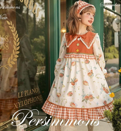 Mademoiselle Pearl - Persimmon - Autumn Persimmon Print Lolita OP JSK SK Dress