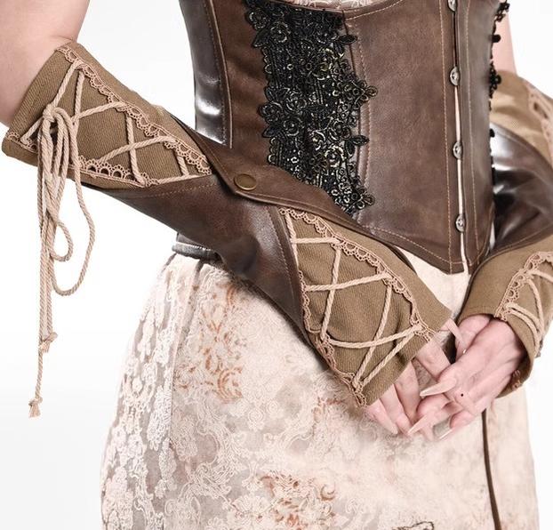 Broken Bone - Retro Lolita PU Cuffs Cross Straps Sleeves