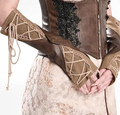 Broken Bone - Retro Lolita PU Cuffs Cross Straps Sleeves