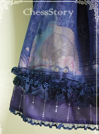 Chess Story - Peach blossom And Snow - Sweet Lolita Bow Overskirt Multicolor