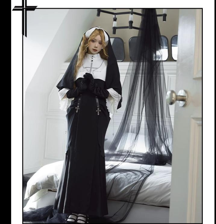 CHUNLV LOLITA - Night Cathedral - Halloween Nun Lolita OP Suit Gothic Dress Set