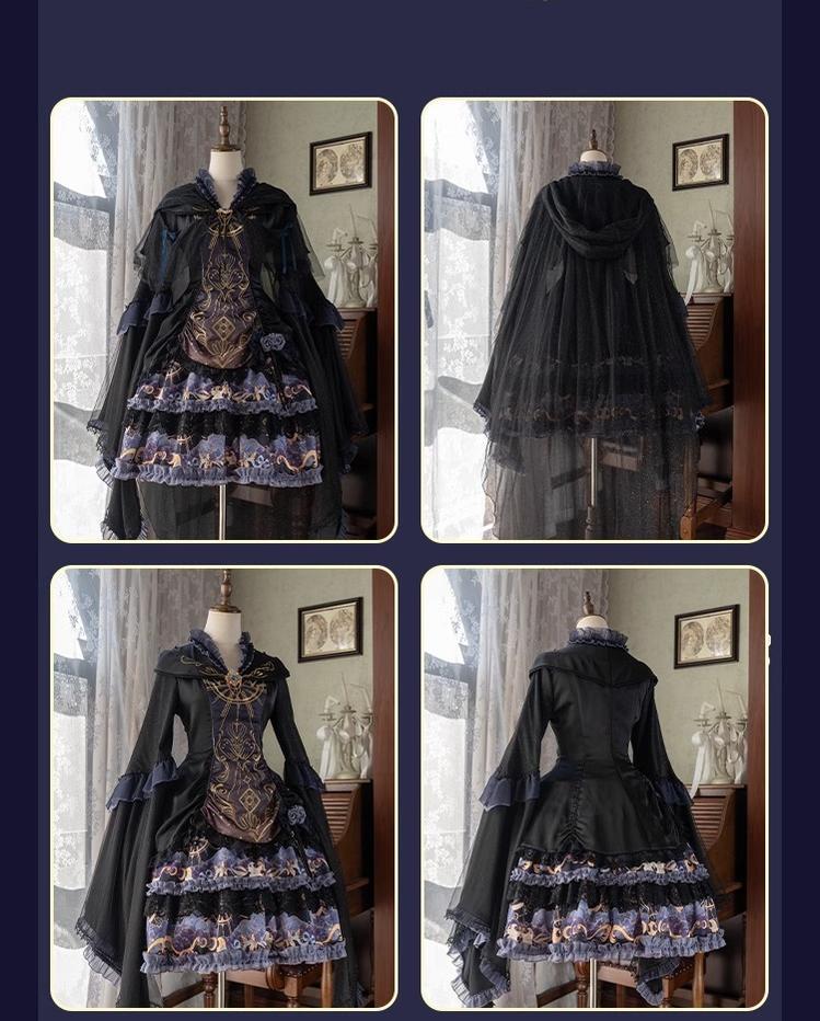 YingLuoFu - Astro Cat - Gothic Lolita OP Suit Witch Lolita Dress and Shawl