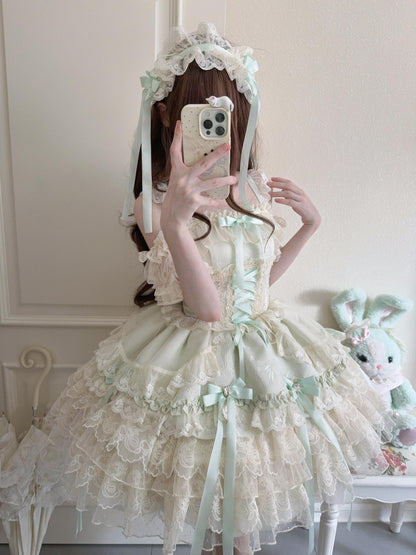 Sugar Girl - Ribbons of Love - Sweet Lolita JSK Dress, Tiered Ruffles