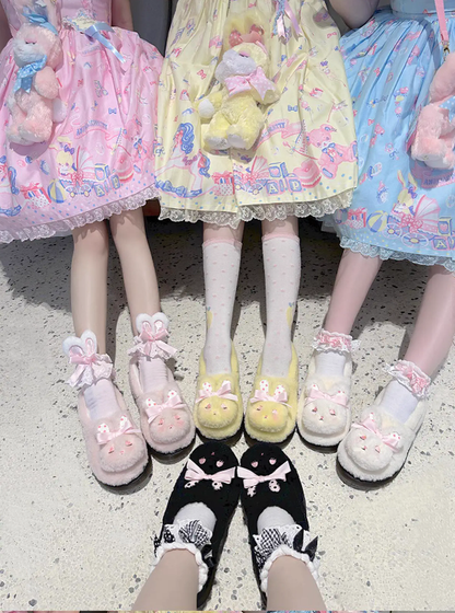 Sheep Puff - Rabbit Fur - Sweet Lolita Shoes Plush Rabbit Winter Lolita Shoes