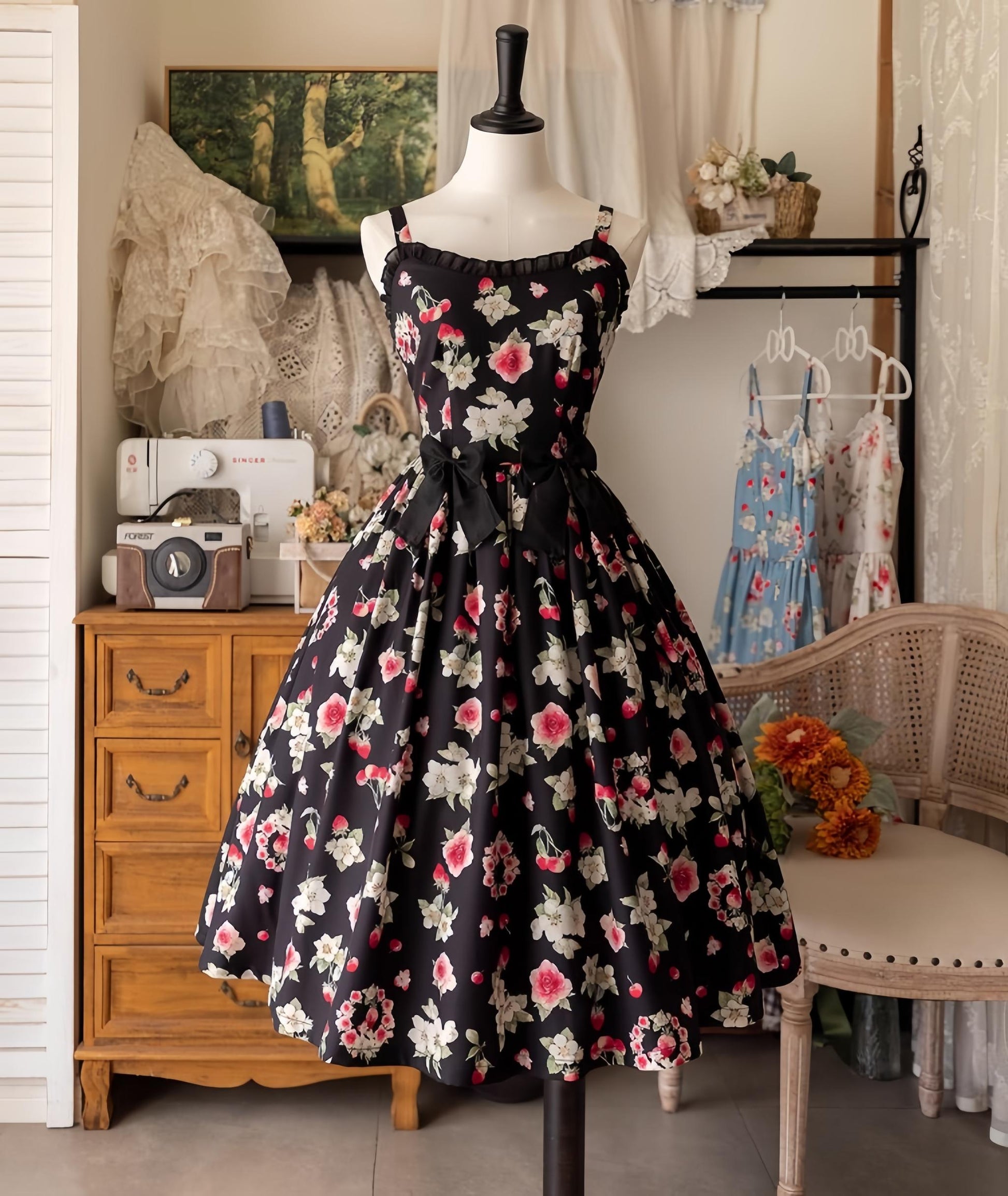 Forest Wardrobe - Summer Berry Picture Book - Floral Printed Classic Lolita JSK Dress