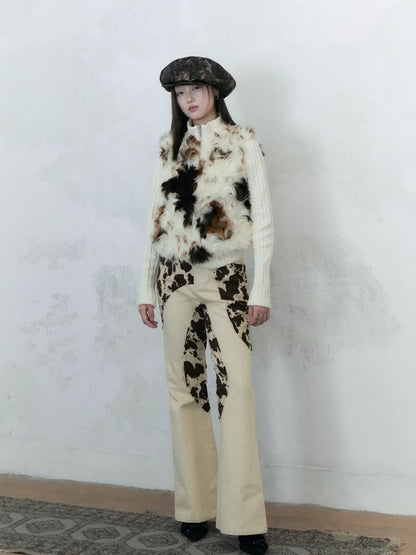 Irregular splicing design straight flare pants【s0000004956】