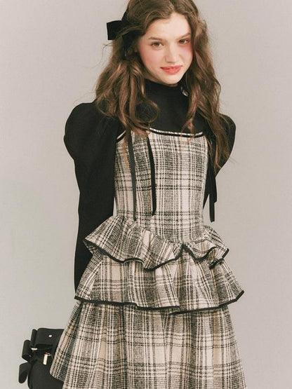 Plaid Cake Skirt Fake Two Piece Dress【s0000003231】