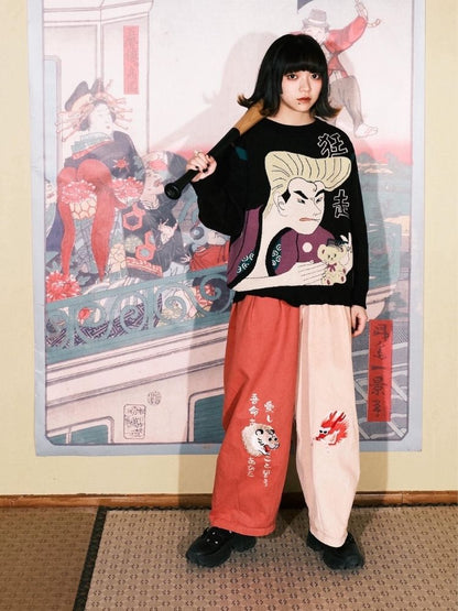 Two-color stitching wide-leg pants【s0000003617】