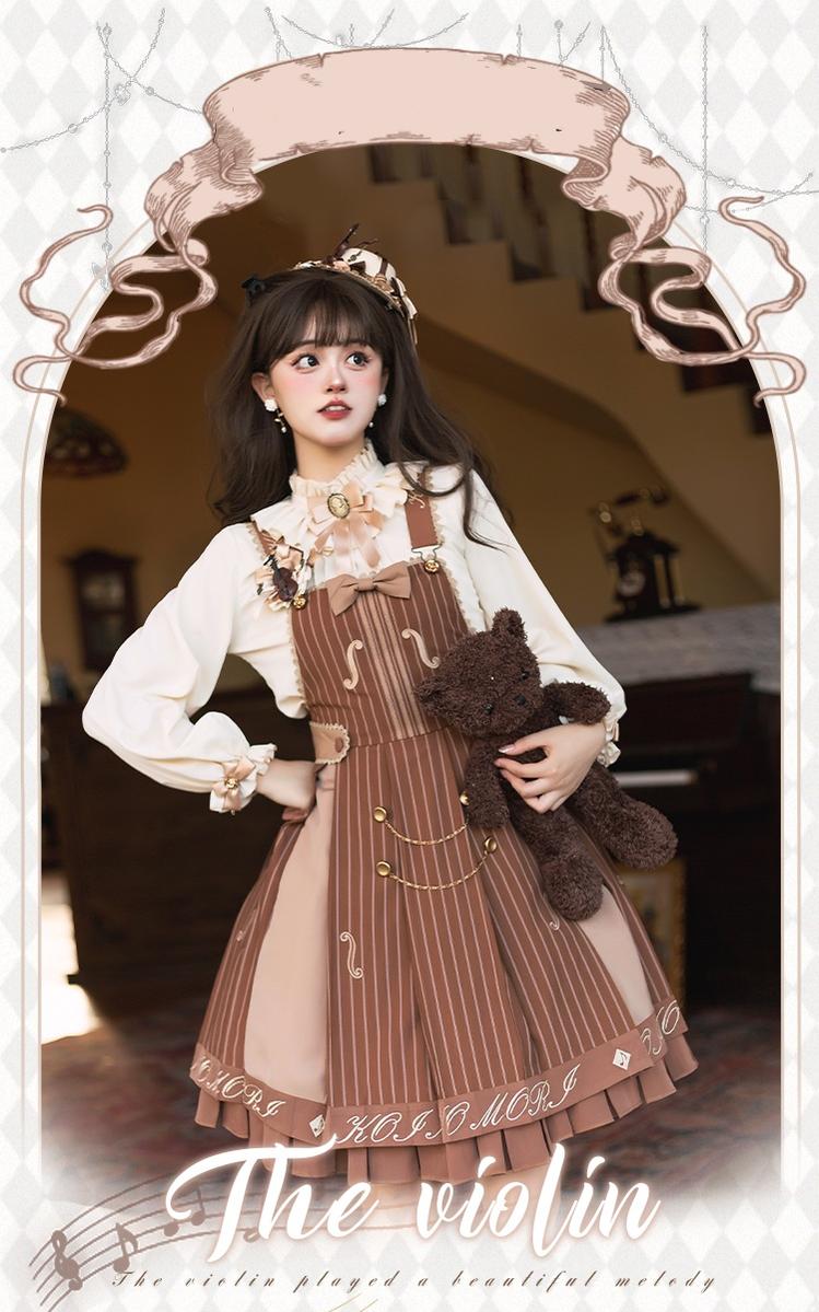 Forest Fluorescent Carps - Classic Lolita Salopette Set Violin Preppy Style Dress