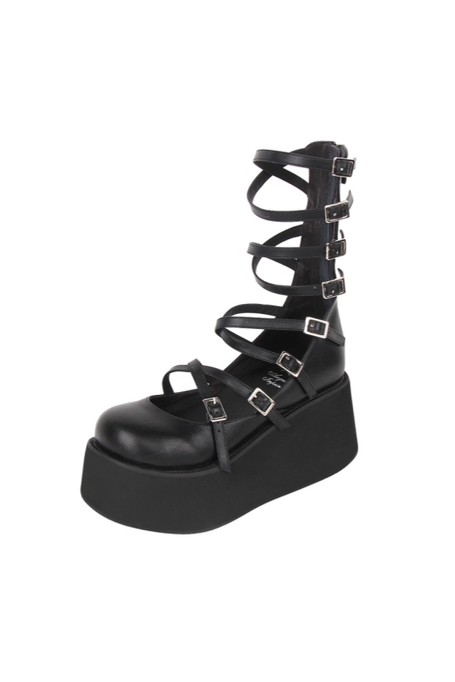 Angelic imprint - Punk Lolita High Platform Shoes With Calf-length Straps
